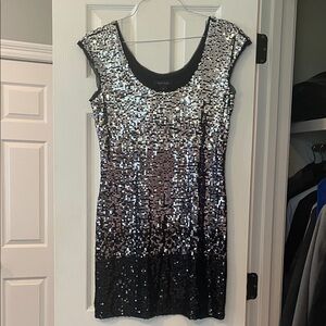 White House Black Market Silver and Black Sequin Mini Dress